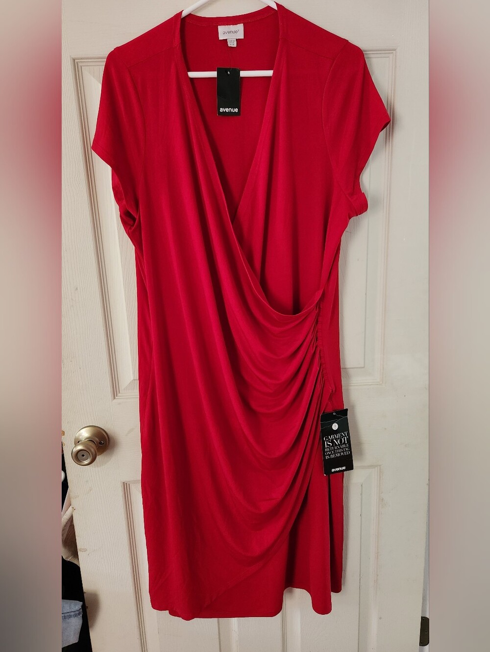 Avenue Red Draped Midi Dress with Side Ruching
